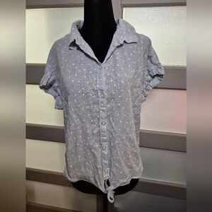 JACHS Girlfriend Blue and White Cuffed Sleeve Button Down Shirt